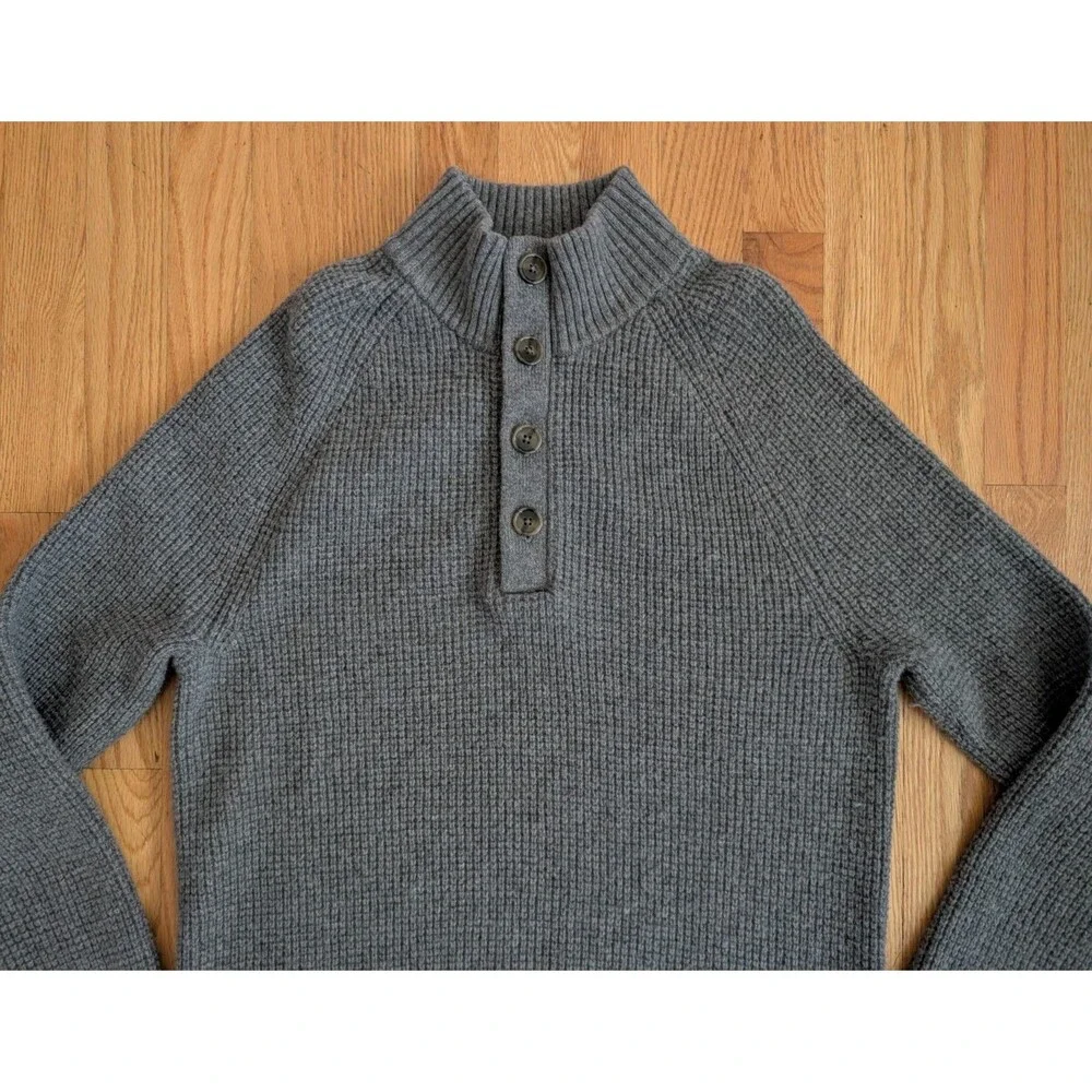 Banana Republic Sweater Mens Large Italian Yarn Waffle Knit Wool Henley Grey